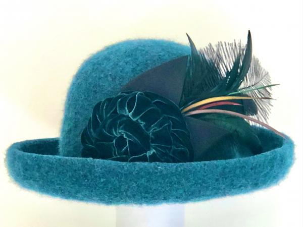 Brimmed Hat with Optional Flower Pin, Teal