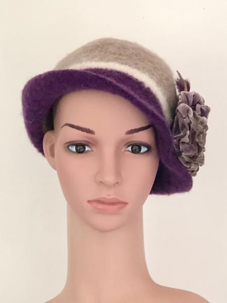 Cloche with Flower Pin, Purple/sand picture