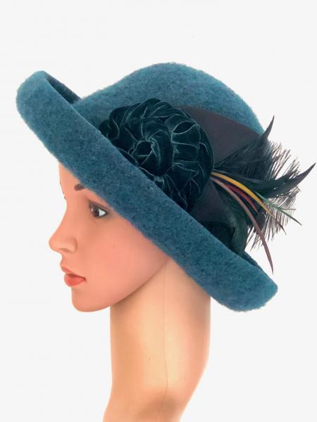 Brimmed Hat with Optional Flower Pin, Teal picture