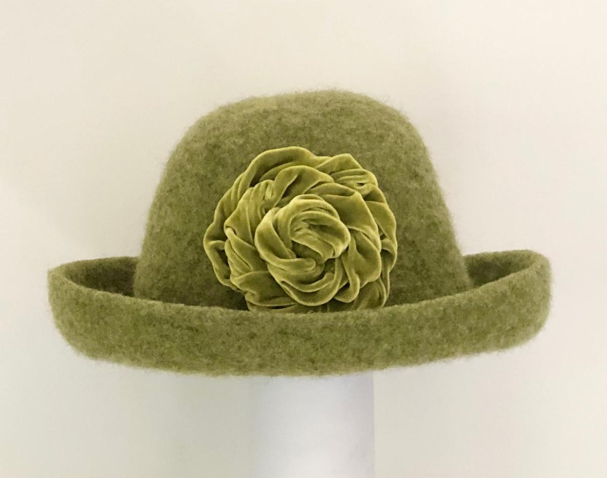 Brimmed Hat with Optional Flower Pin, Celery picture