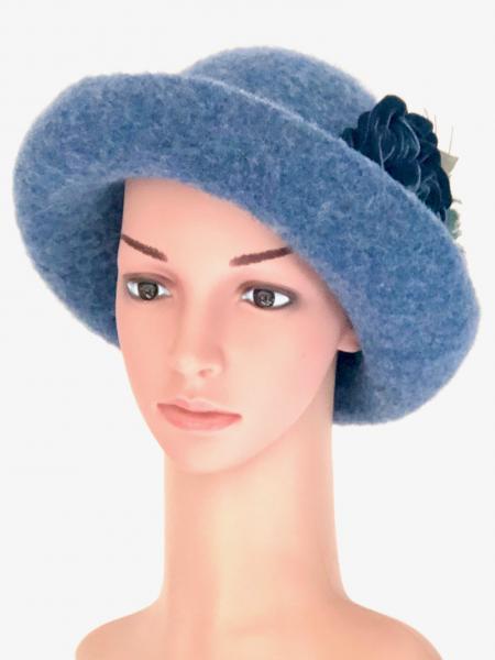 Brimmed Hat with Optional Flower Pin, Denim picture