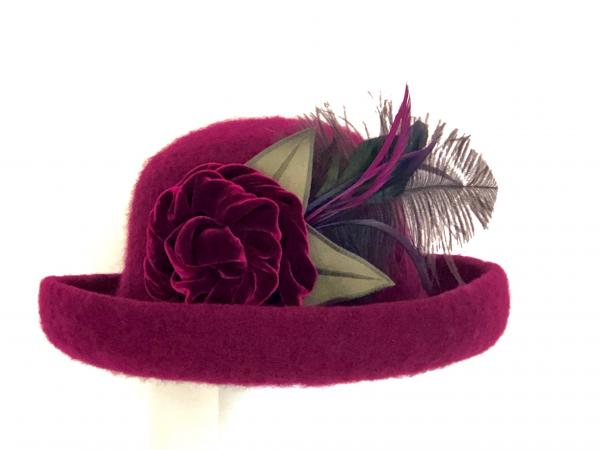 Brimmed Hat with Optional Flower Pin, Plum
