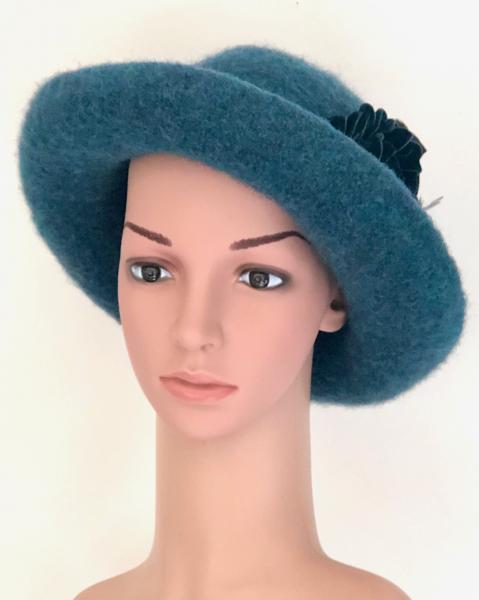 Brimmed Hat with Optional Flower Pin, Teal picture