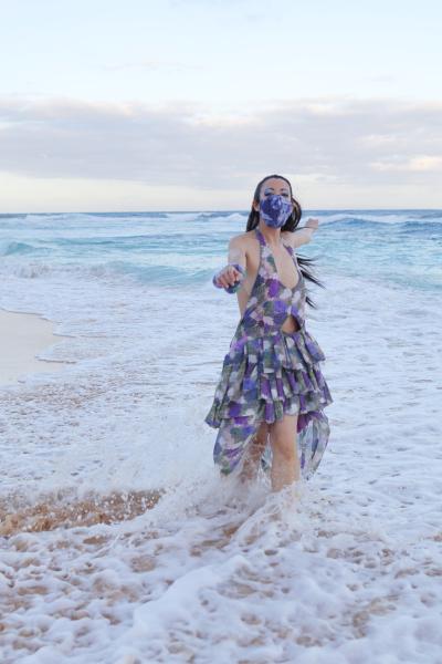 Pastel Moody Blosses halter ruffle gown