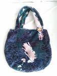 Reversible fuzzy gabber purse (Moody Blosses x teal Gabber Stripes)
