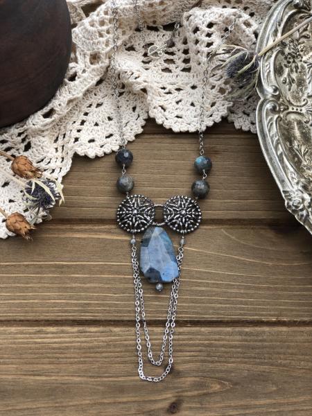 Snowflake Victorian Button Necklace with Labradorite picture