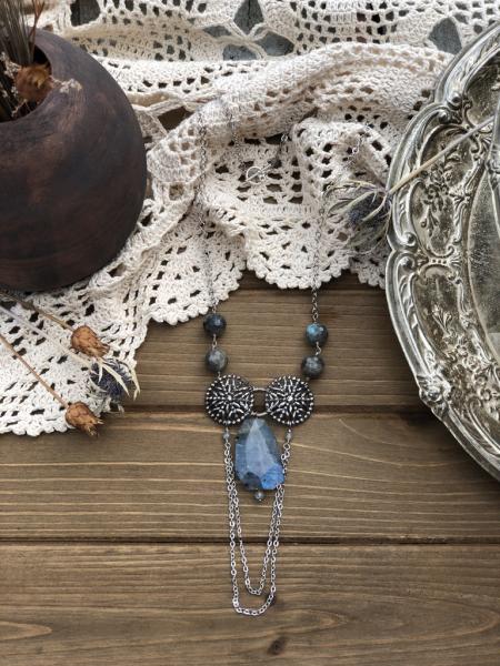 Snowflake Victorian Button Necklace with Labradorite picture