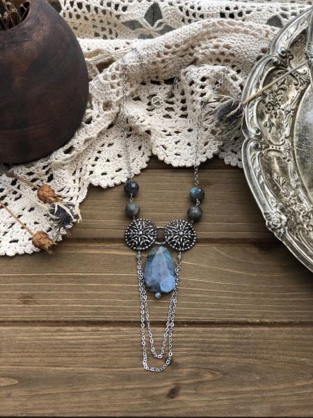 Snowflake Victorian Button Necklace with Labradorite picture