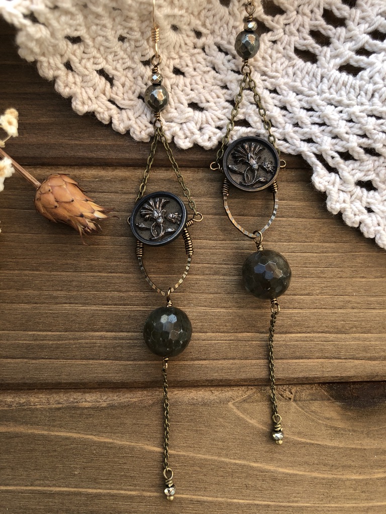 Victorian Button Earrings with Labradorite picture