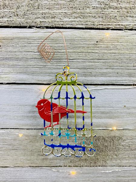 Birdcage ornament made from recycled Aluminum Cans