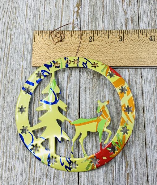 Deer - Doe and Tree Ornament made from Recycled Aluminum Can, Christmas Decoration picture