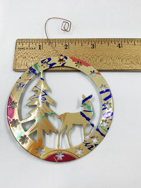 Deer - Doe and Tree Ornament made from Recycled Aluminum Can, Christmas Decoration picture