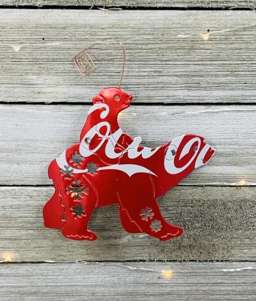 Mamma Polar Bear and Cub  made from Recycled, Repurposed, Upcycled Coca Cola Can, Soda Can Art, Ornament, Gift Tag picture