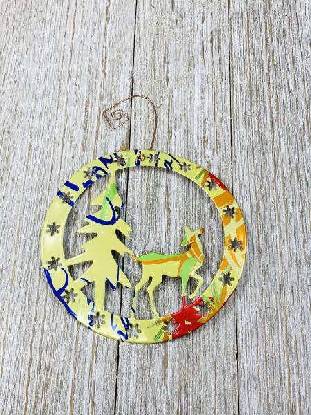 Deer - Doe and Tree Ornament made from Recycled Aluminum Can, Christmas Decoration picture