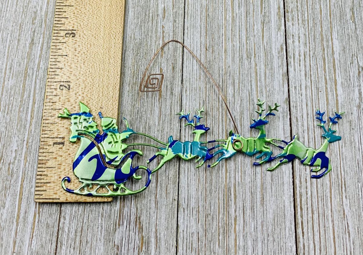 Here Comes Santa Claus!  Unique Ornament made from recycled La Croix can picture