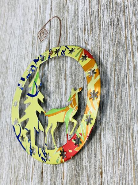 Deer - Doe and Tree Ornament made from Recycled Aluminum Can, Christmas Decoration picture