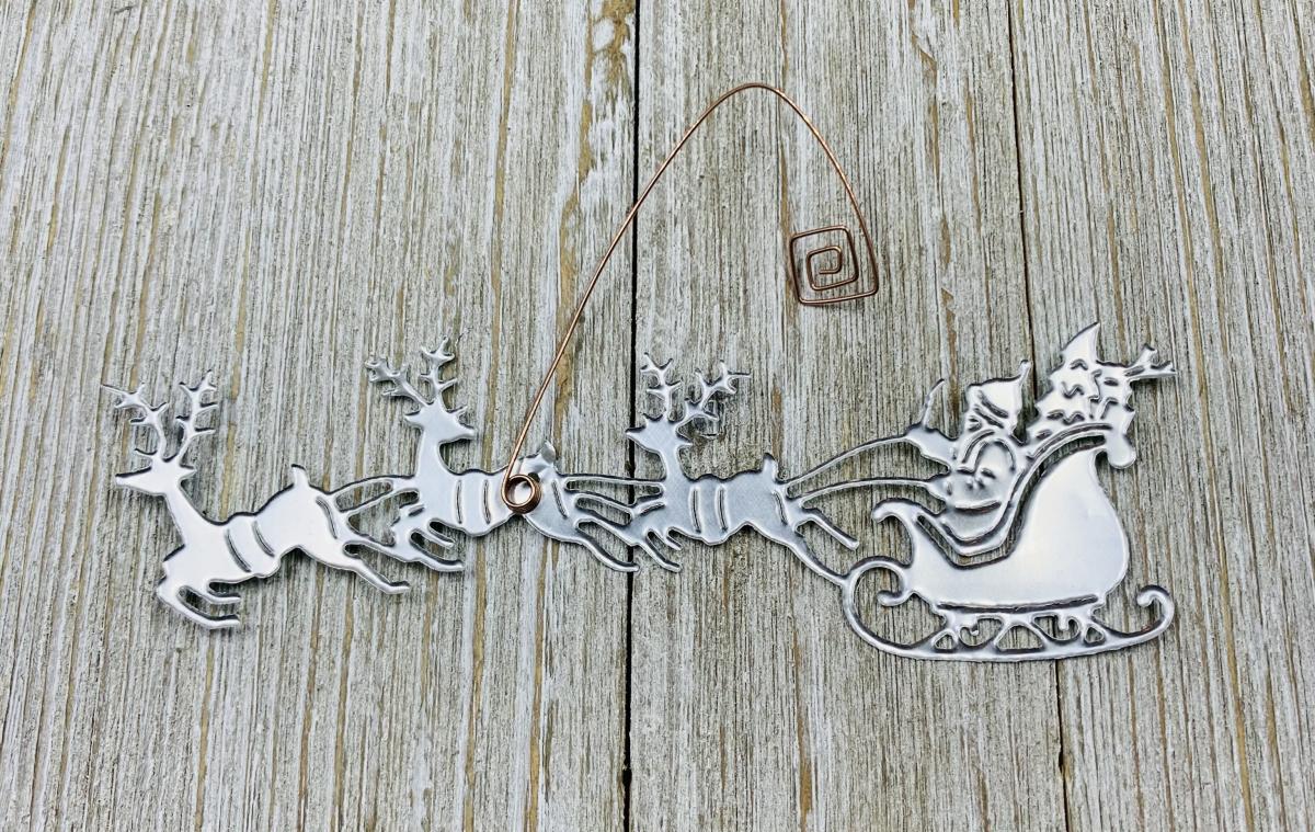 Here Comes Santa Claus!  Unique Ornament made from recycled La Croix can picture