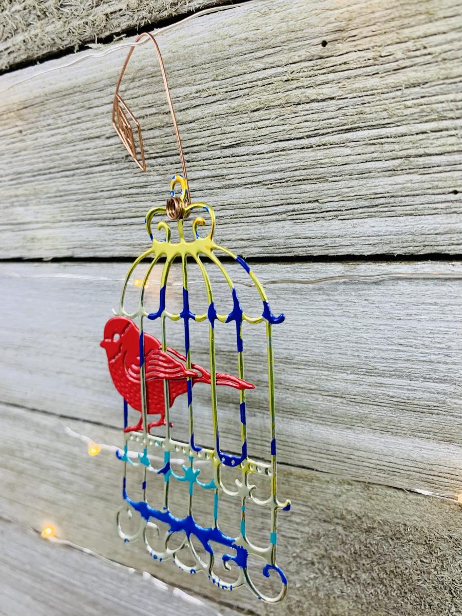 Birdcage ornament made from recycled Aluminum Cans picture