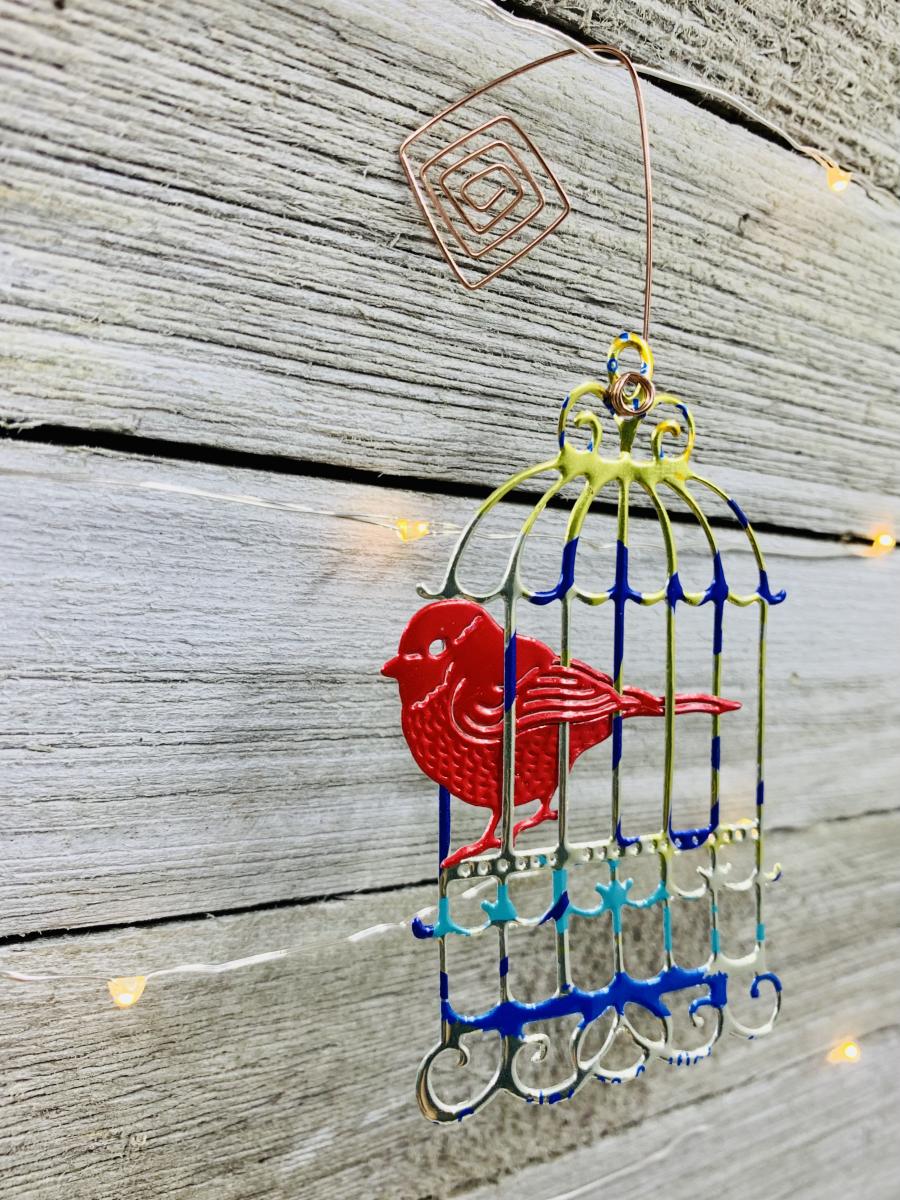 Birdcage ornament made from recycled Aluminum Cans picture