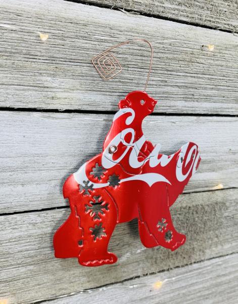 Mamma Polar Bear and Cub  made from Recycled, Repurposed, Upcycled Coca Cola Can, Soda Can Art, Ornament, Gift Tag picture