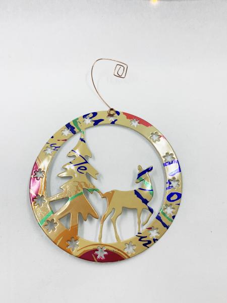 Deer - Doe and Tree Ornament made from Recycled Aluminum Can, Christmas Decoration