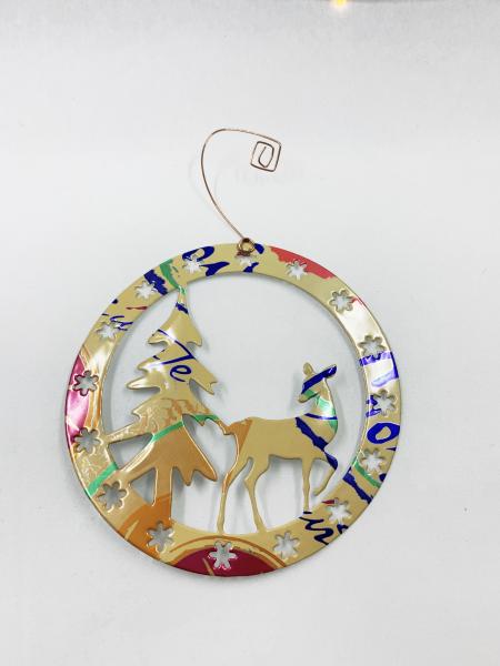 Deer - Doe and Tree Ornament made from Recycled Aluminum Can, Christmas Decoration picture