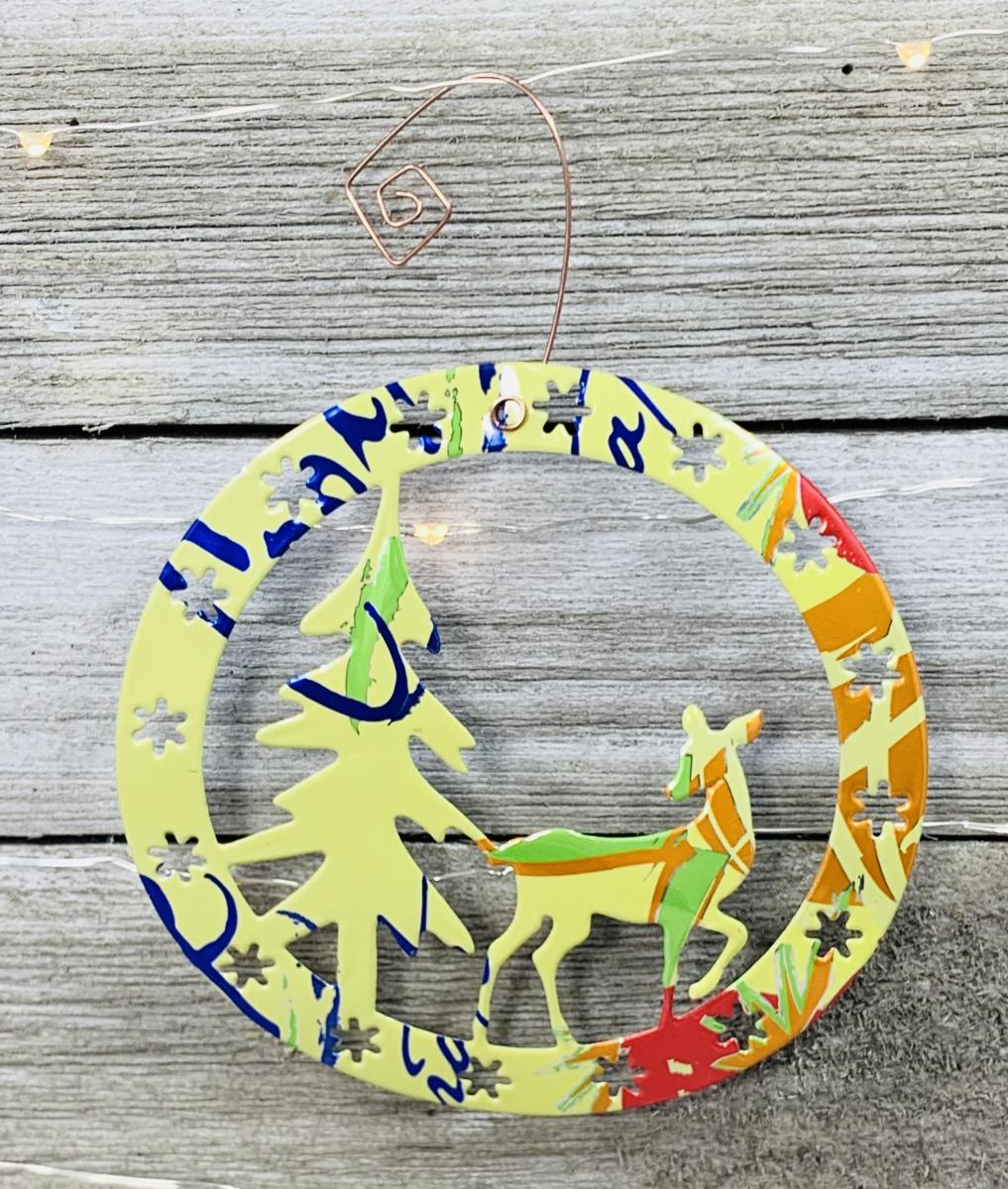 Deer - Doe and Tree Ornament made from Recycled Aluminum Can, Christmas Decoration picture