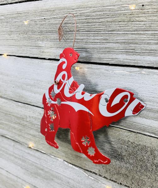 Mamma Polar Bear and Cub  made from Recycled, Repurposed, Upcycled Coca Cola Can, Soda Can Art, Ornament, Gift Tag picture