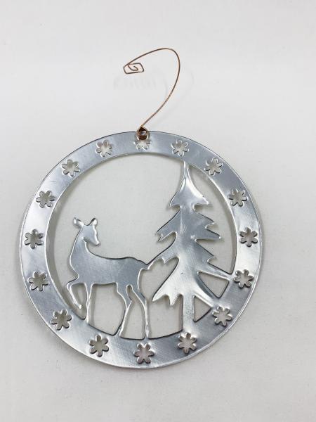 Deer - Doe and Tree Ornament made from Recycled Aluminum Can, Christmas Decoration picture