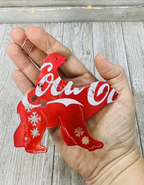 Mamma Polar Bear and Cub  made from Recycled, Repurposed, Upcycled Coca Cola Can, Soda Can Art, Ornament, Gift Tag picture