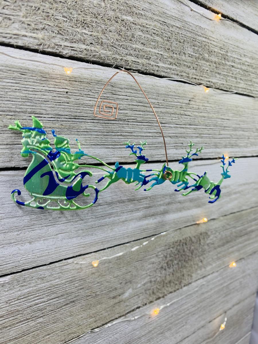 Here Comes Santa Claus!  Unique Ornament made from recycled La Croix can picture