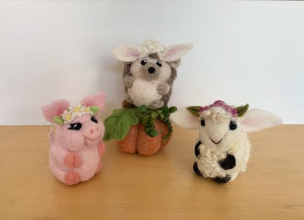 Needle Felted Hedgehog, Lamb or Pig with Headband picture