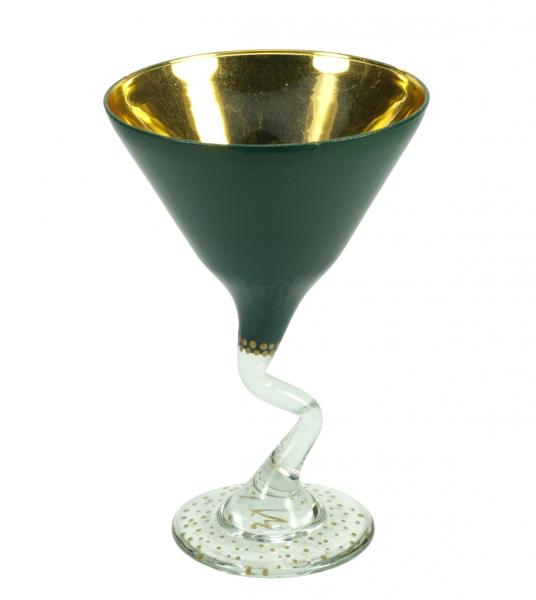 Large Green and Gold Zig-Zag Glass Goblet picture