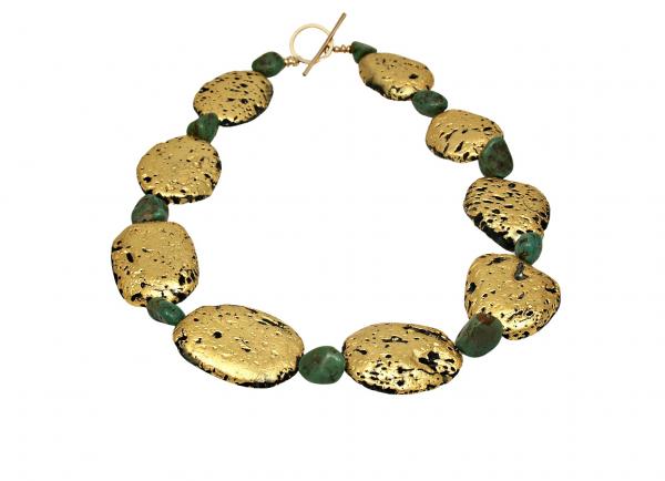 "Turquoise Summer" Necklace in 23-Karat Gold Leaf on Lava, Green Turquoise