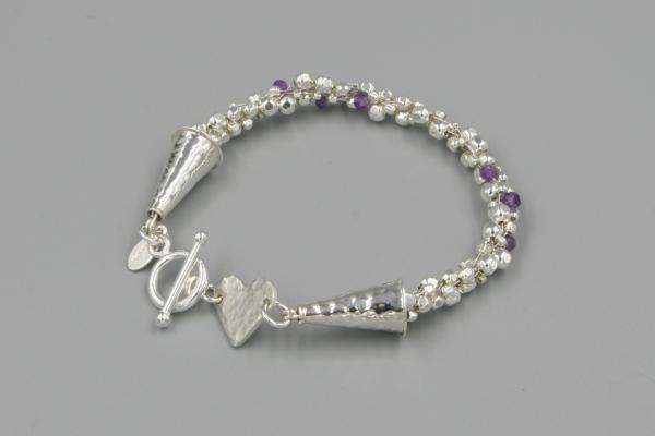 "Lavender Rain" Kumihimo Bracelet in Sterling Silver, Amethyst, Hand-Hammered Sterling Heart picture