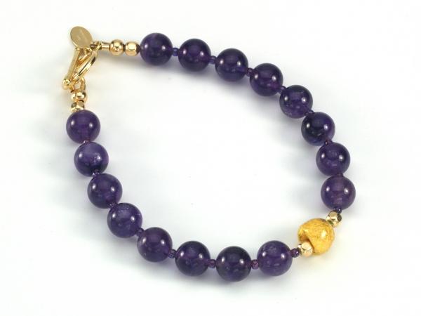 "Purple Passion" Bracelet - Amethyst, 23-Karat Gold Leaf on Lava, Seed Beads, 14-Karat Gold-Filled Toggle Clasp, and Artist Signature Tag picture