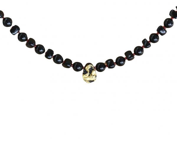 Cosmic Glow Necklace in 23-Karat Gold Leaf on Tektite Stone, Onyx, Red Seed Beads, 14-Karat Gold-Filled Toggle Clasp picture