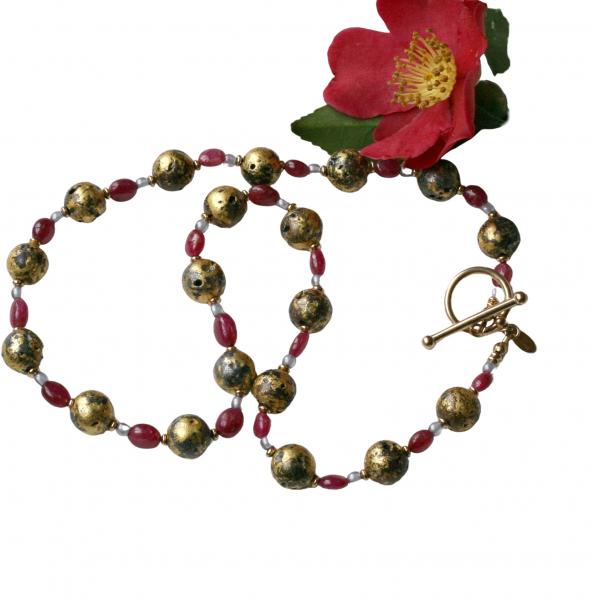 "Ruby Glow" Necklace - Rubies, Gold, Czech Glass