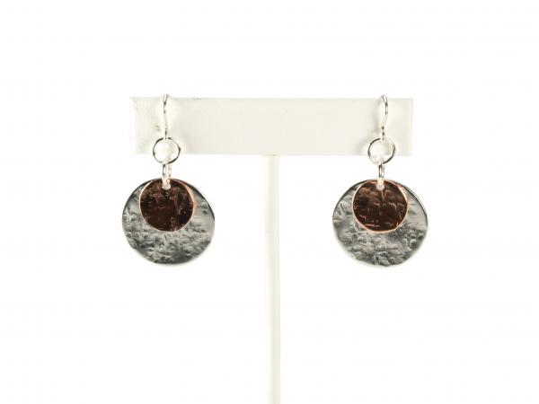 Hand-Hammered Silver and Copper Disk Earrings - Silk Textured picture