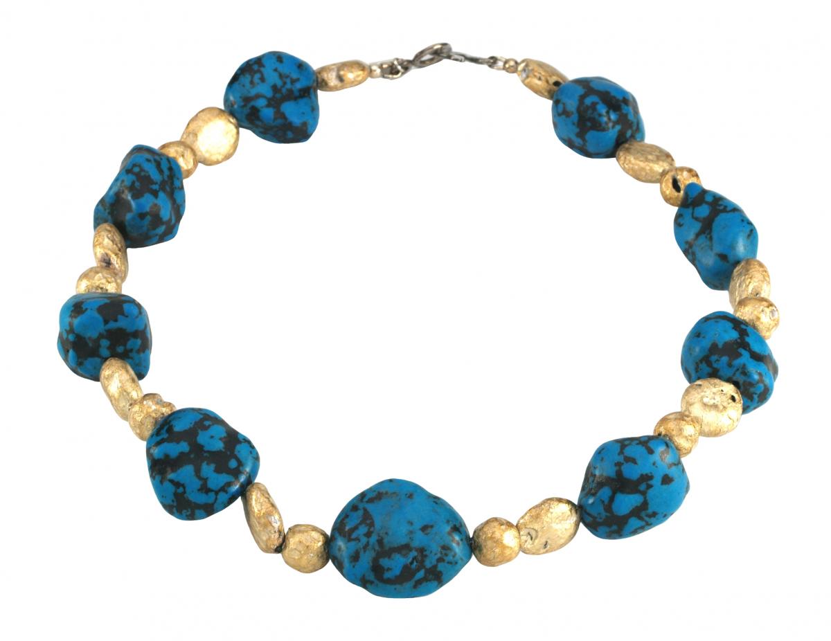 Show Stopper White Gold Leaf on Lava Stone, Turquoise, and Sterling Silver picture