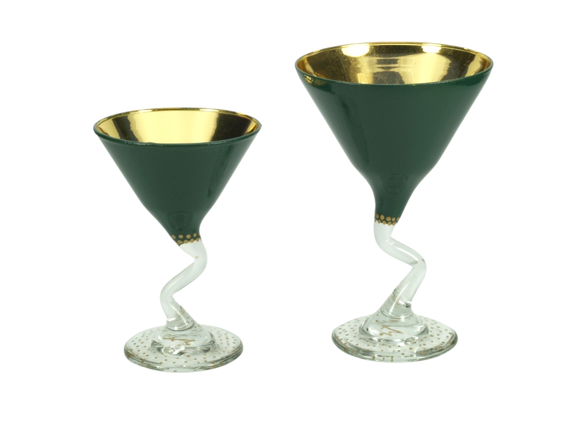 Large Green and Gold Zig-Zag Glass Goblet picture