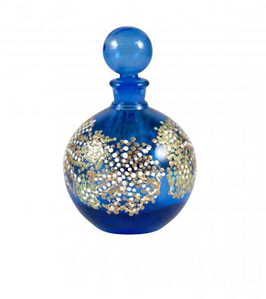 "Michelle" Gold Gilded Round Cobalt Glass Perfume Bottle picture