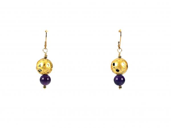 "Purple Passion" Earrings - Amethyst, 23-Karat Gold Leaf On Stone picture