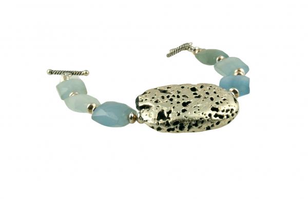 "Baby Blue Glow" Bracelet in Chalcedony and White Gold Leaf on Lava picture