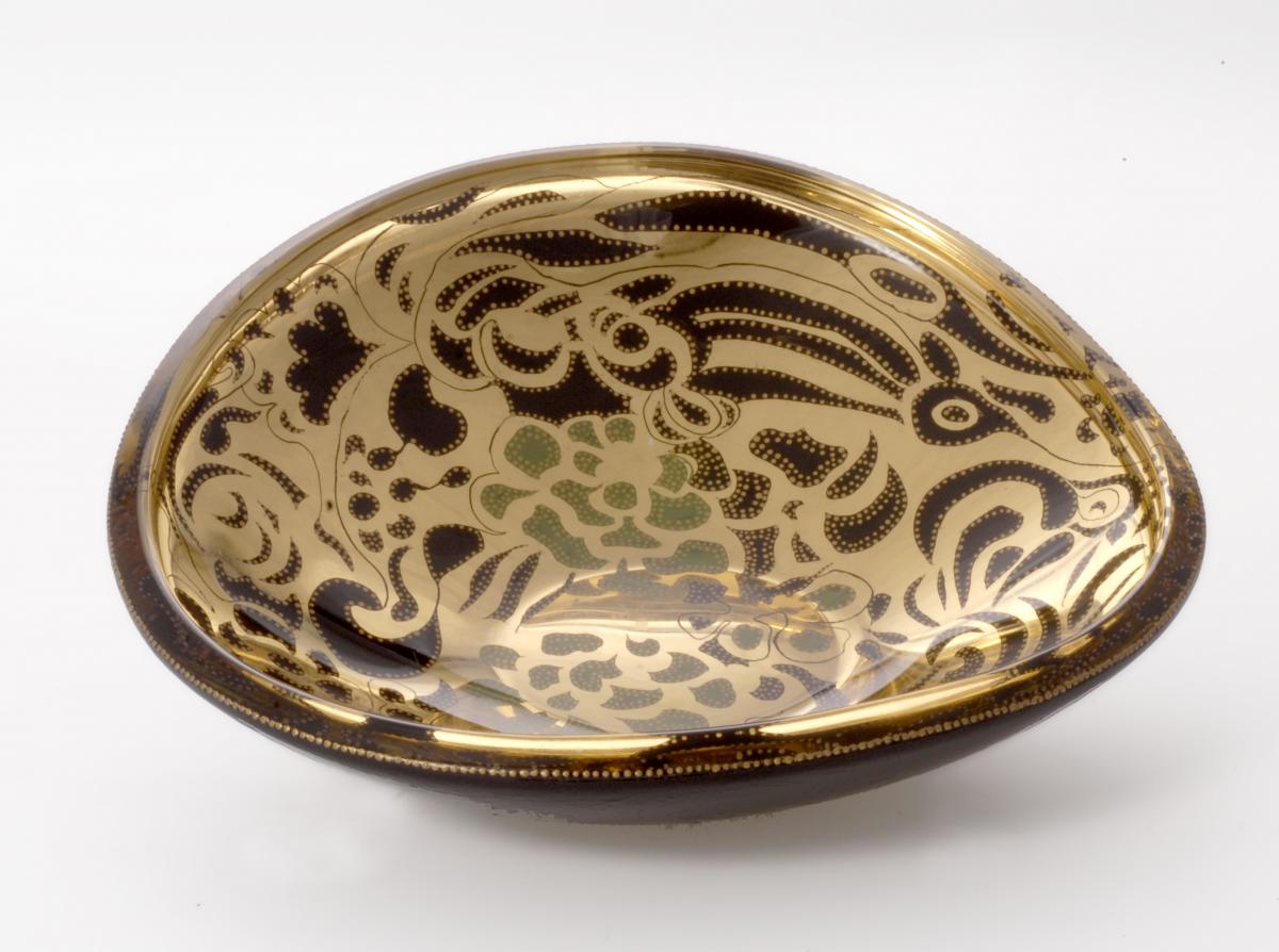 Green and Gold Bouquet Glass Bowl picture