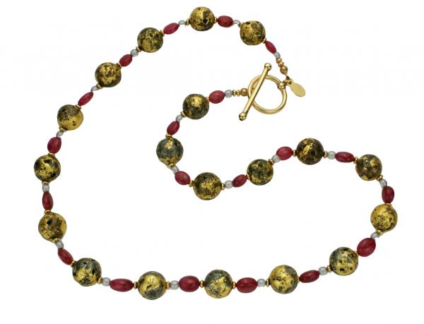 "Ruby Glow" Necklace - Rubies, Gold, Czech Glass picture