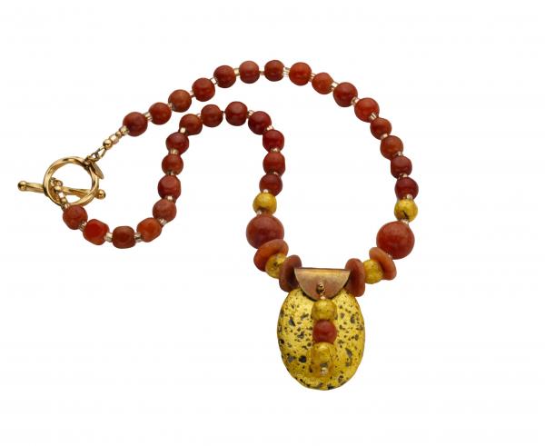 "Gold Coast" Necklace in 23-Karat Gold Leaf on Lava, Jade, and Czech Glass picture