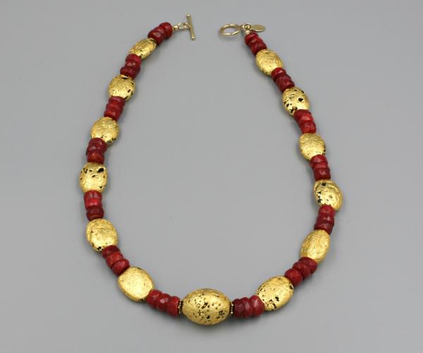 "Luscious Coral" Necklace 23-Karat Gold Leaf on Stone, Faceted Coral picture