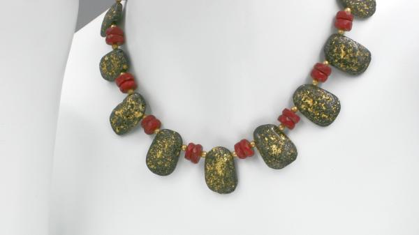 "Rhapsody in Red" Necklace in Rich Coral, Gold, Czech Glass picture