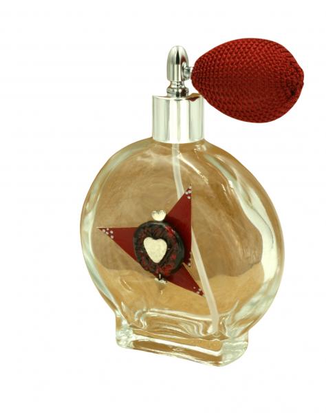 "Hearts 2" Collage, Lampwork Czech Glass and Hand Painted Perfume Bottle picture